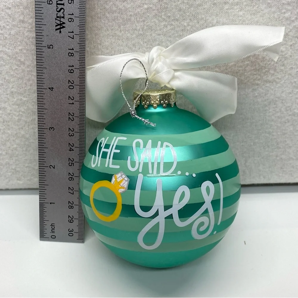 Coton Colors Christmas Ornament She Said Yes Just Engaged Glass Ornament Stripe